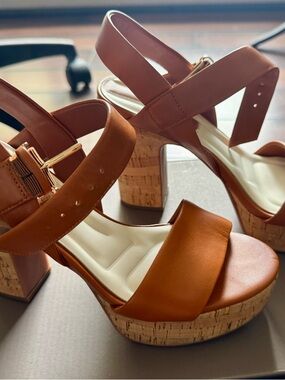 Franco Sarto Tan/Brown Cork 4 inch Platform Sandals, size 7